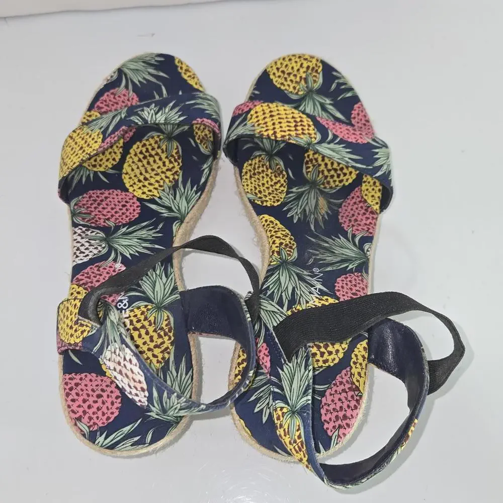 0324 Monroe And Main Pineapple Wedge Heel‎ Espadrilles Size 8M